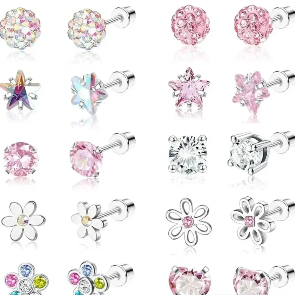 12Pairs Hypoallergenic Earrings for Girls Women Surgical Steel Screw Back Earrin